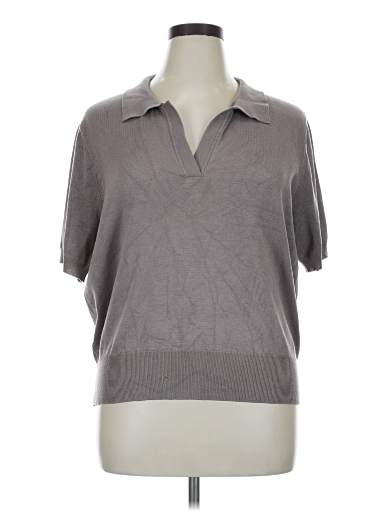 Pre-owned Kate Kasin Short Sleeve Blouse In Gray