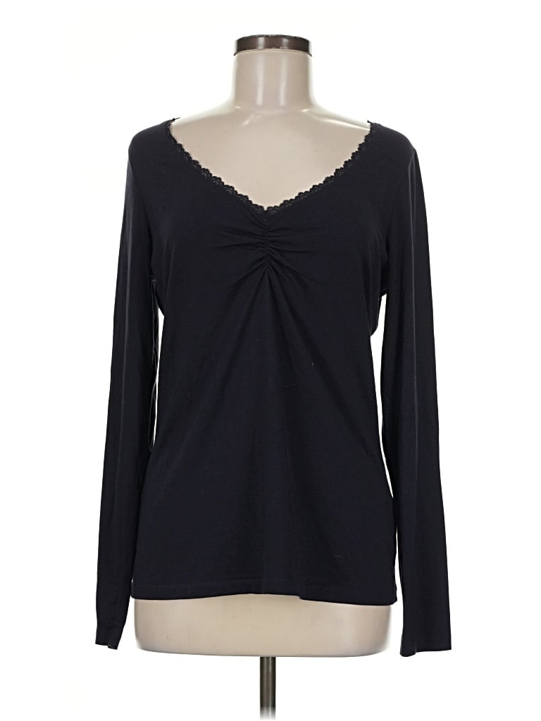 Pre-owned Lands' End Long Sleeve Top Black Sweetheart Neckline Tops