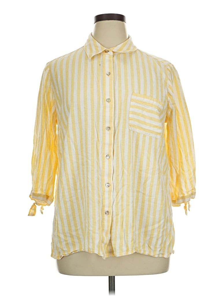 Pre-owned Susan Graver 3/4 Sleeve Button Down Shirt In Yellow