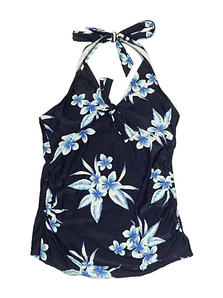 Pre-owned Kona Sol Swimsuit Top Blue Floral Pattern Swimwear