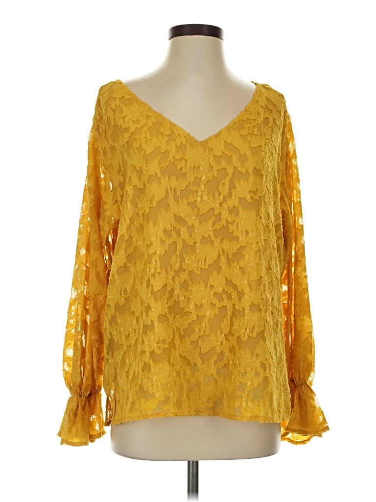 Pre-owned Kori America Long Sleeve Blouse In Gold