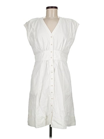 Madewell Denim Cap-Sleeve Button-Front Dress in Tile White (view 1)