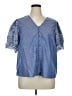 CeCe 100% Cotton Blue Short Sleeve Blouse Size 1X - photo 1