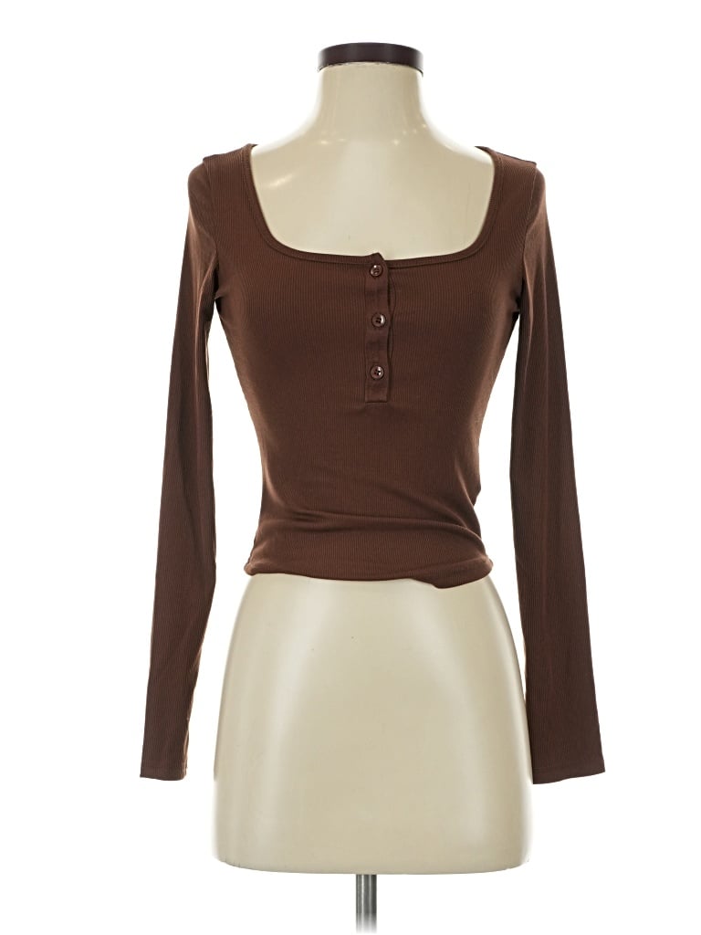Pre-owned Dazy Long Sleeve Henley Shirt In Brown