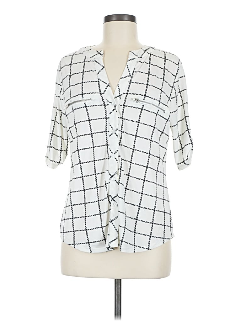 Pre-owned Always Indigo Short Sleeve Blouse In White