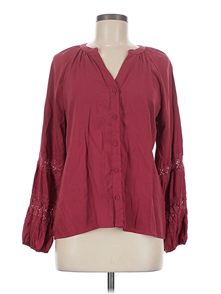 Pre-owned Maurices Long Sleeve Blouse In Burgundy