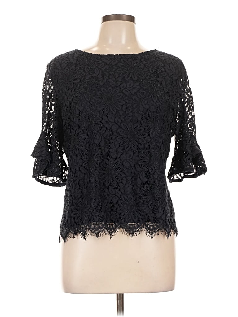 Pre-owned Bisou Bisou 3/4 Sleeve Top Black Boatneck Tops