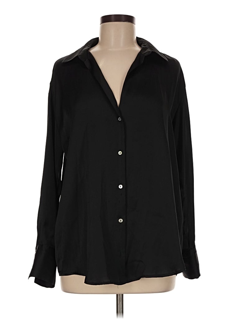 Pre-owned Zara Long Sleeve Blouse In Black