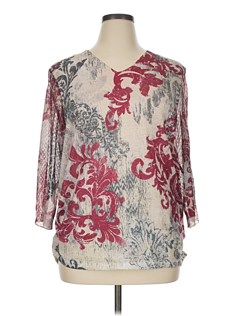 Pre-owned Chico's 3/4 Sleeve Blouse In Burgundy