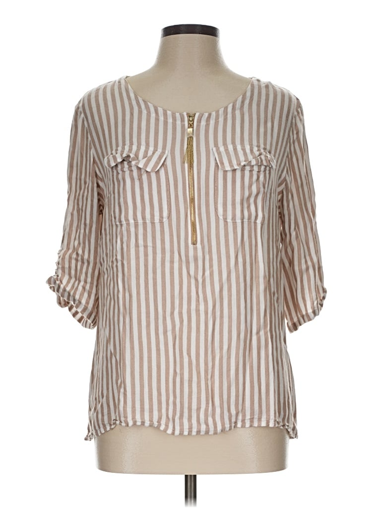 Pre-owned Jones New York Signature 3/4 Sleeve Blouse In Tan