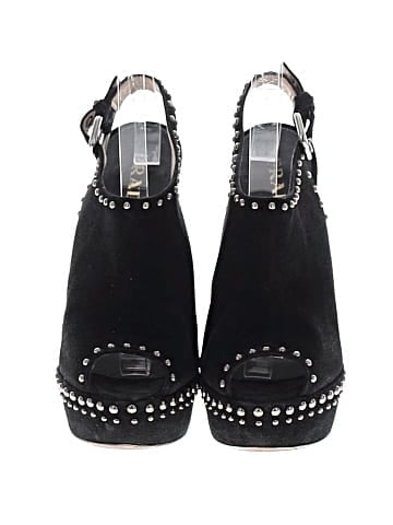 Prada Suede Studded Slingback Platform Sandals (view 2)
