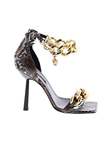 Versace Leather Snakeskin Embossed Chain Strap Sandals  (view 1)