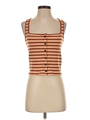 Madewell (Re)sourced Ribbed Button-Front Crop Tank in Braxton Stripe (view 1)