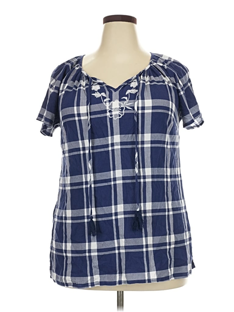 Pre-owned Avenue Short Sleeve Henley Shirt In Blue