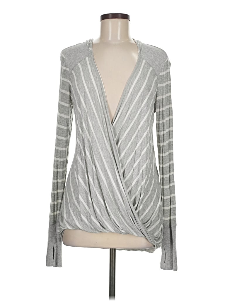 Pre-owned Maurices Long Sleeve Top Silver Plunge Neckline Tops