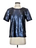 JOA 100% Polyester Metallic Silver Blue Short Sleeve Blouse Size XS - photo 1