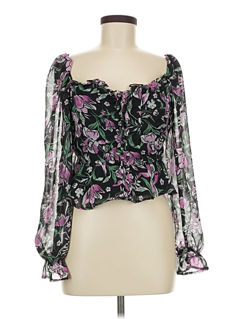 Pre-owned Japna 3/4 Sleeve Blouse In Black