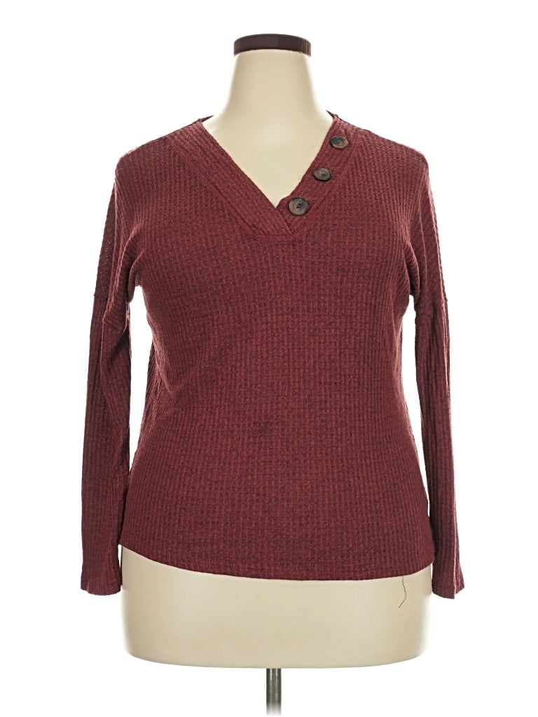 Pre-owned Staccato Long Sleeve Top Burgundy V-neck Tops