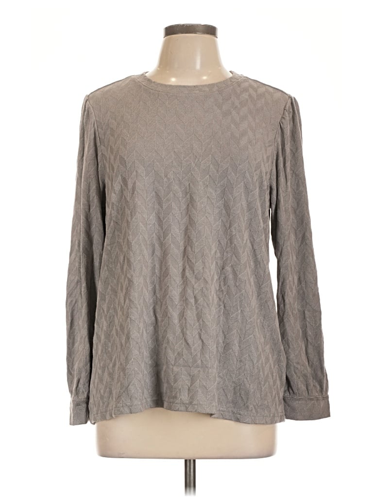 Pre-owned Intro Long Sleeve Top Gray Crew Neck Tops