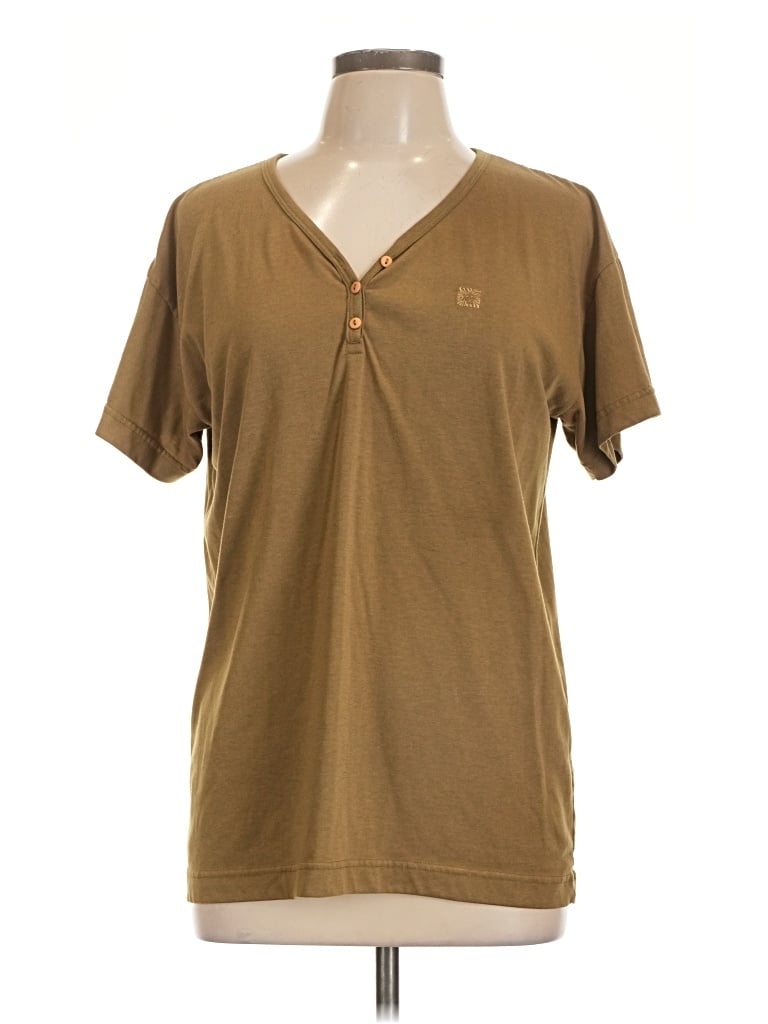 Pre-owned Anne Klein Short Sleeve Top Brown V-neck Tops