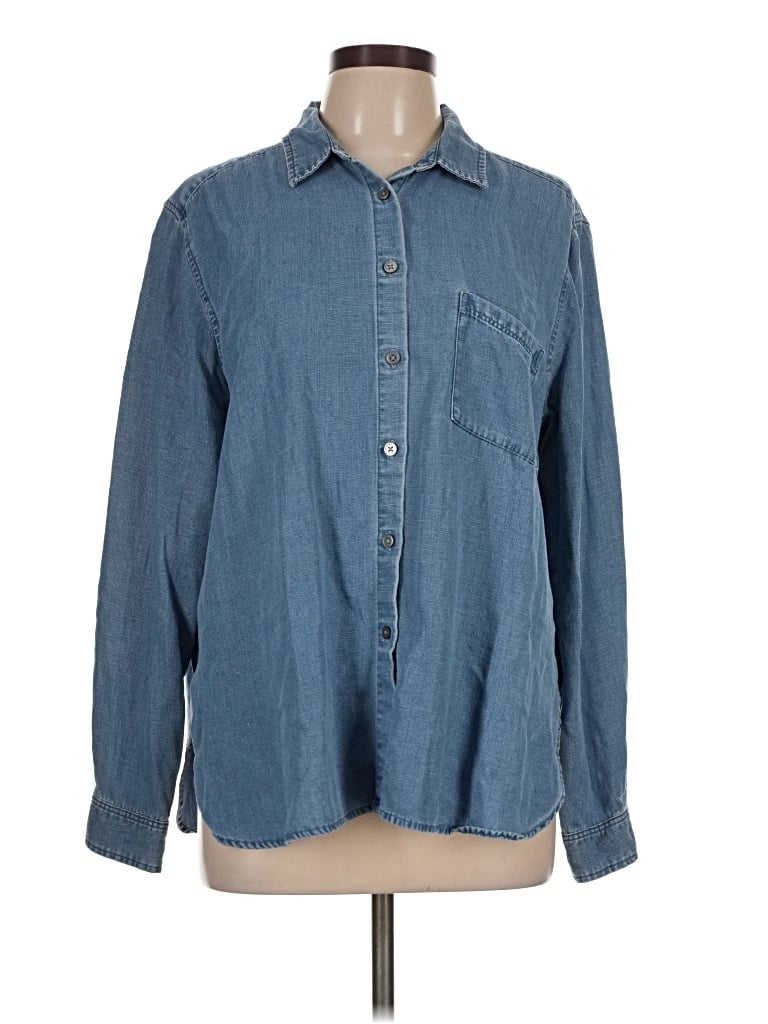 Pre-owned Ann Taylor Loft Long Sleeve Button Down Shirt In Blue