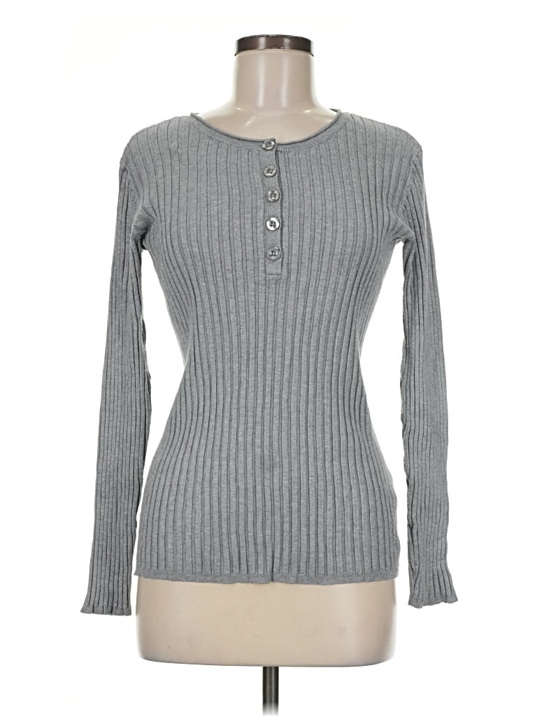 Pre-owned Coldwater Creek Long Sleeve Top Gray Crew Neck Tops