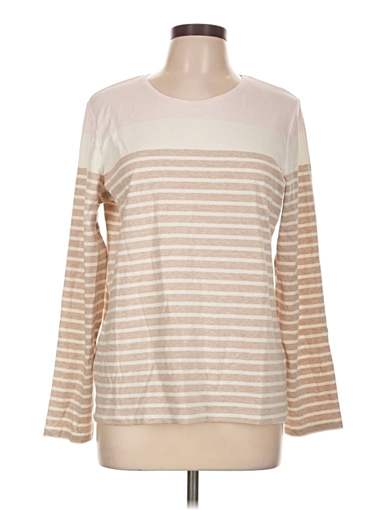 Pre-owned Croft & Barrow Long Sleeve Top Tan Boatneck Tops