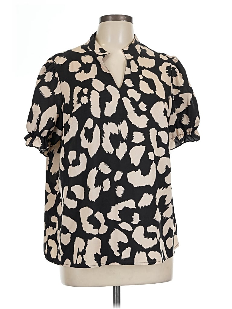 Pre-owned Shein Curve Short Sleeve Blouse In Black