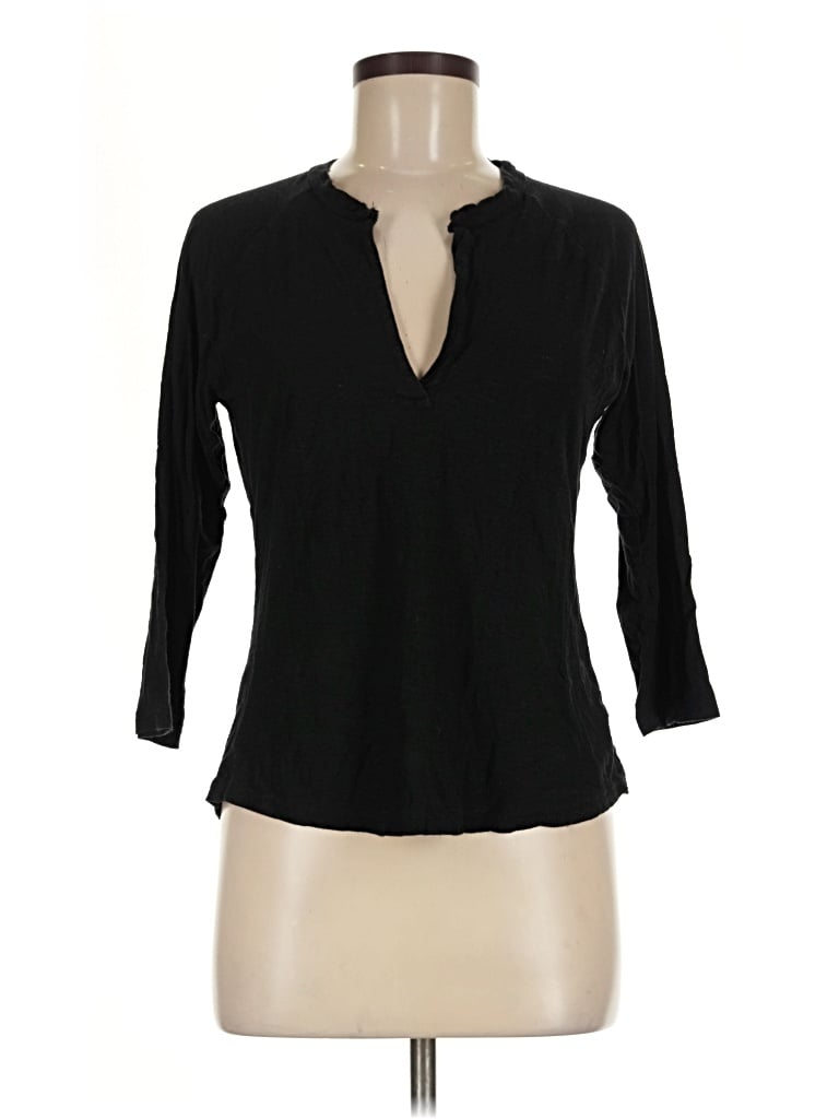 Pre-owned James Perse 3/4 Sleeve Top Black Keyhole Neckline Tops