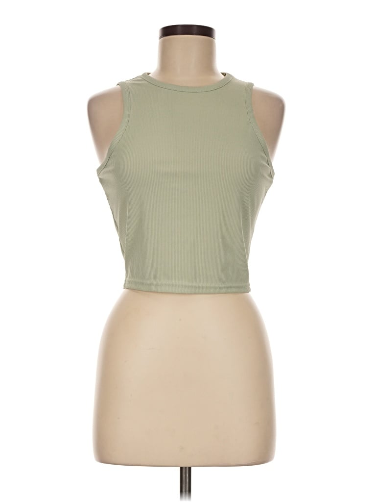 Pre-owned Prettylittlething Tank Top Green Halter Neckline Tops