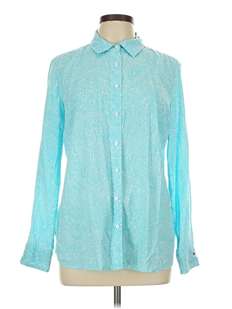 Pre-owned Tommy Hilfiger Long Sleeve Blouse In Teal