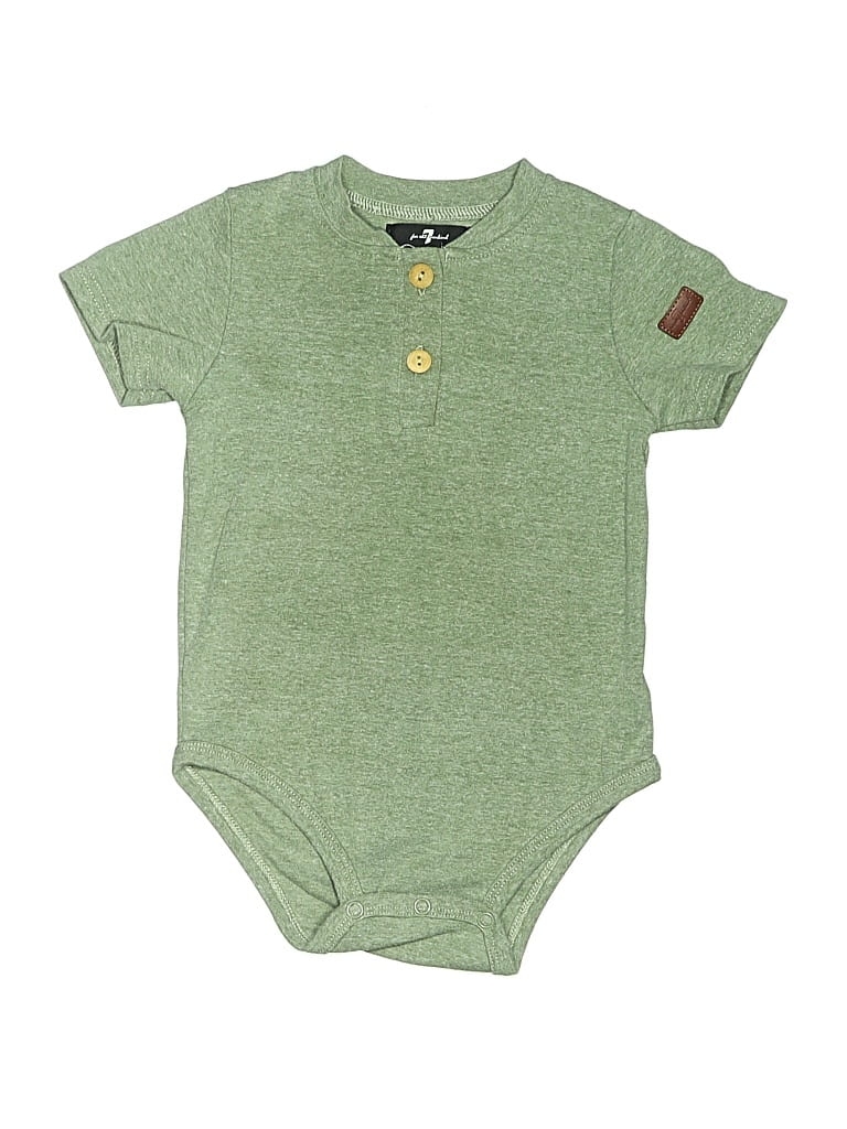 Pre-owned 7 For All Mankind Kids' Short Sleeve Onesie In Green