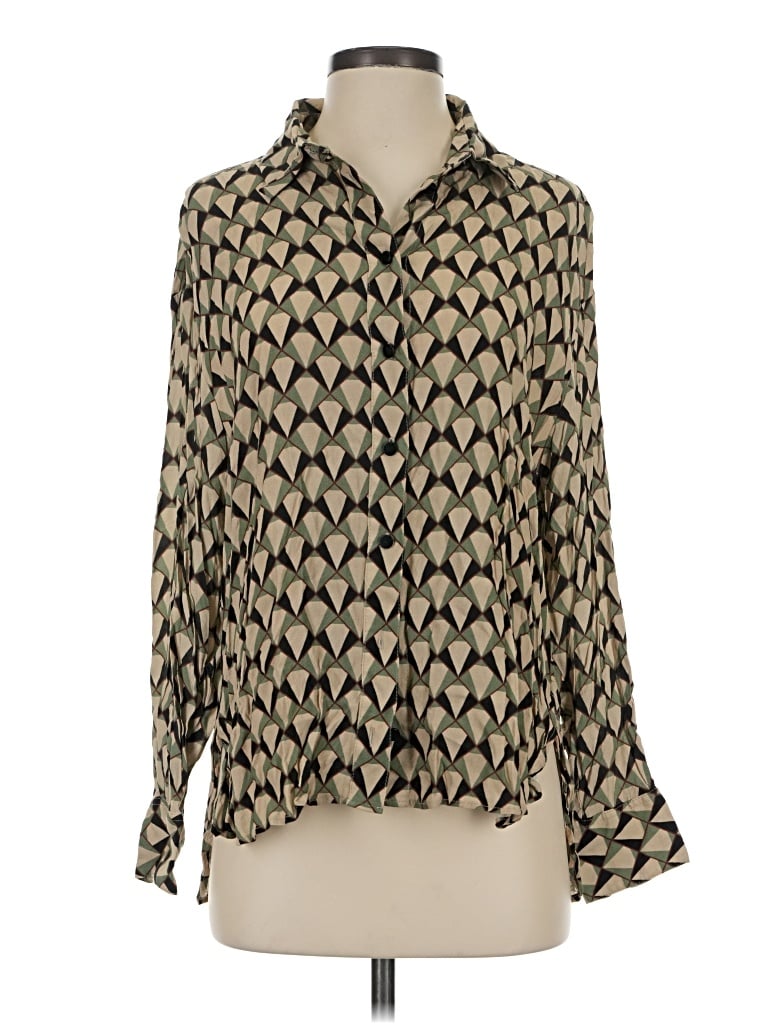 Pre-owned Mng Long Sleeve Blouse In Green