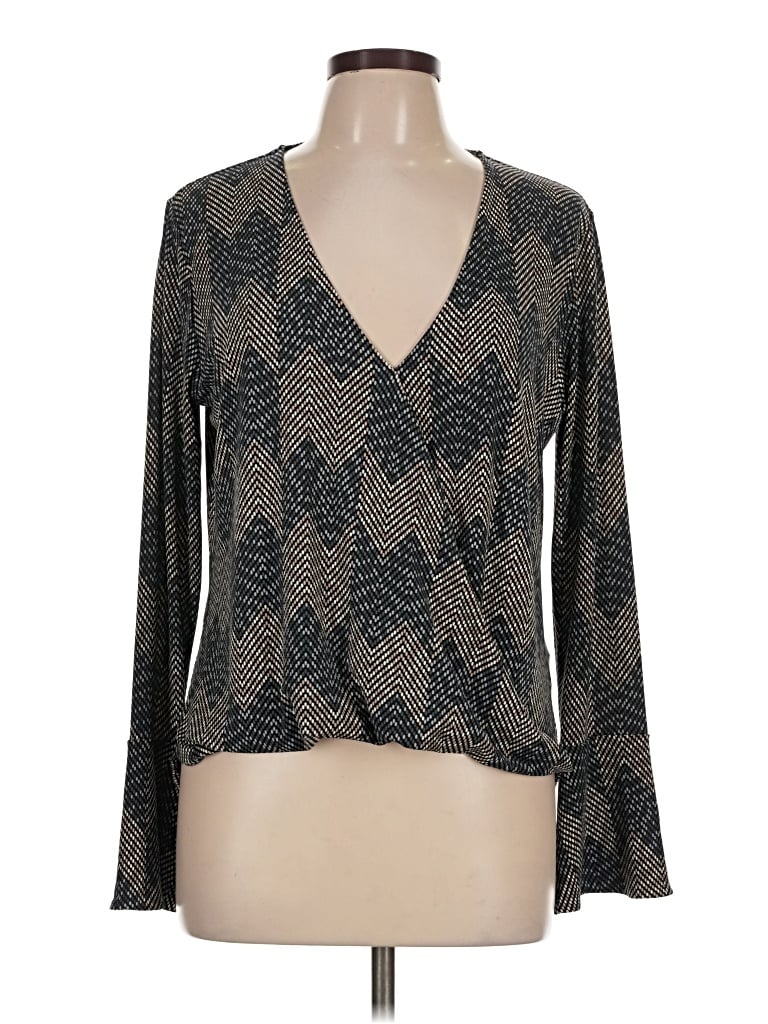 Pre-owned Veronica M Long Sleeve Top Gray V-neck Tops