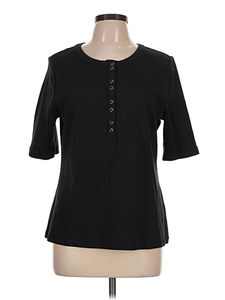 Pre-owned Lands' End Short Sleeve Top Black Keyhole Neckline Tops