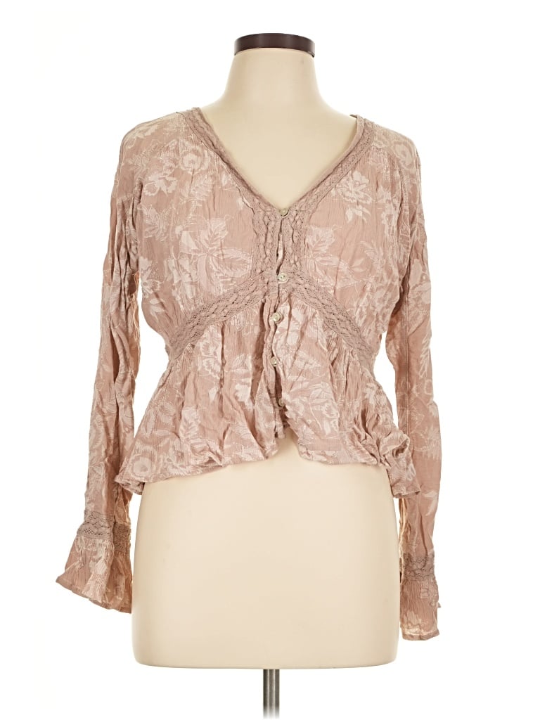 Pre-owned American Eagle Outfitters Long Sleeve Blouse In Tan