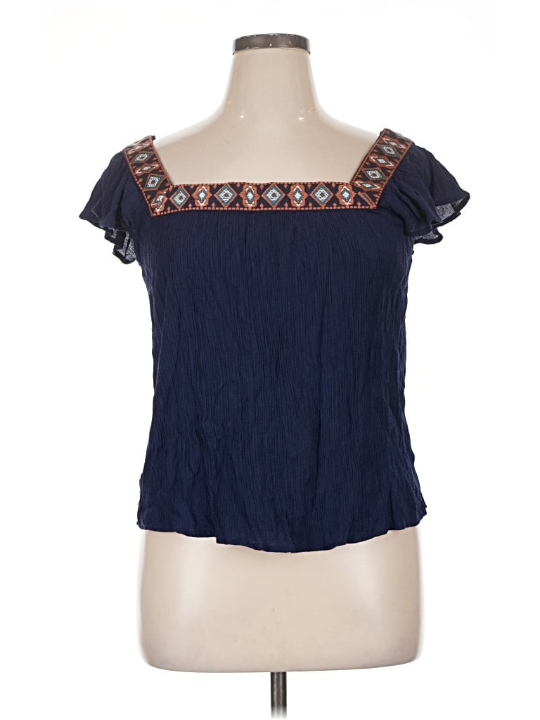 Pre-owned Xhilaration Short Sleeve Blouse In Blue
