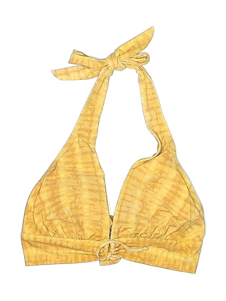 Pre-owned Robin Piccone Swimsuit Top Yellow Tweed Pattern Swimwear