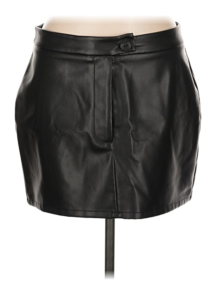 Pre-owned Acoa Collection Faux Leather Skirt In Black