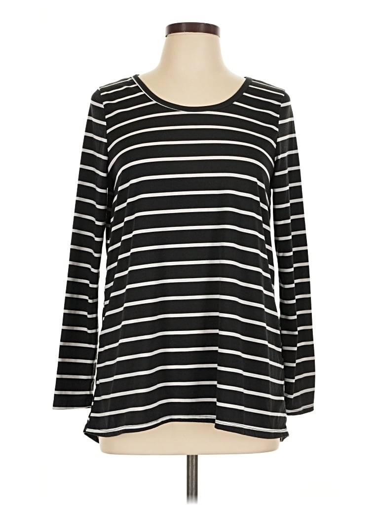 Pre-owned Lularoe Long Sleeve Top Black Stripes Pattern Boatneck Tops