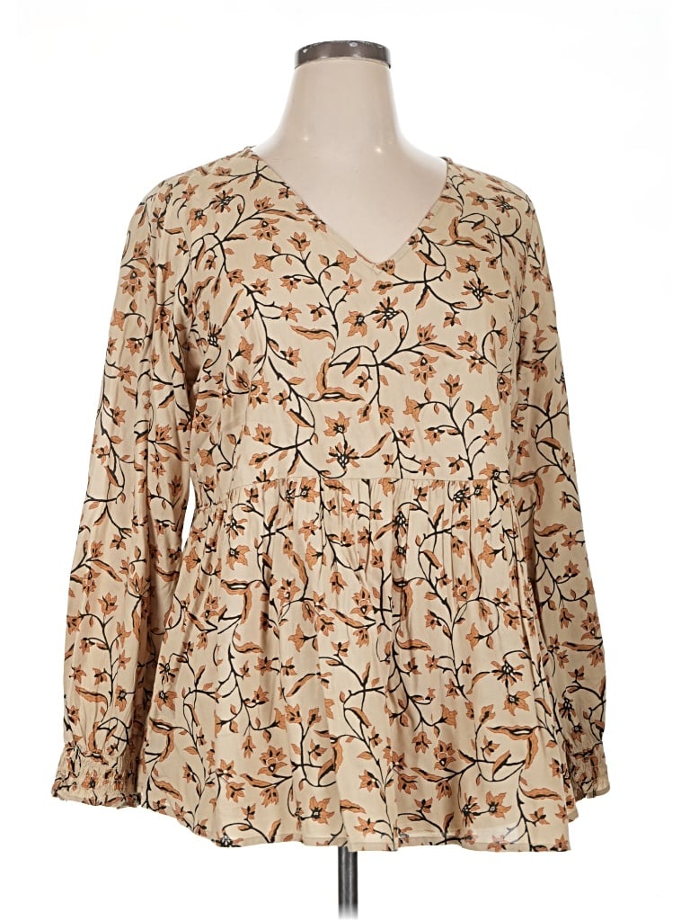 Pre-owned Lane Bryant Long Sleeve Blouse In Tan