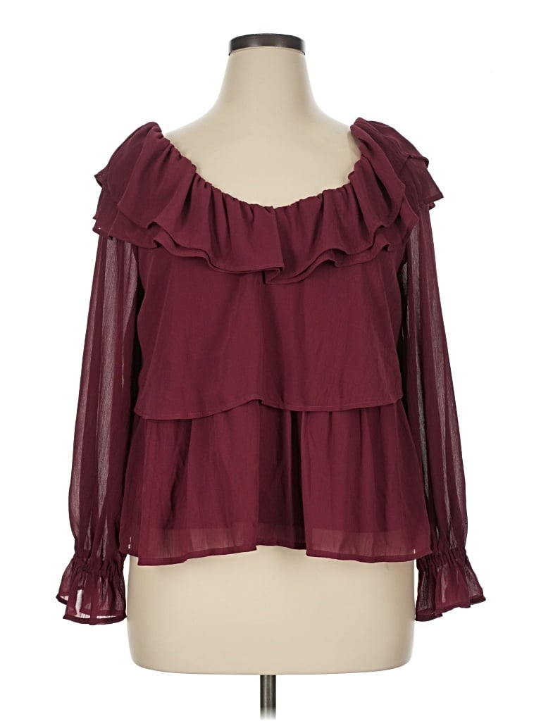 Pre-owned Time And Tru Long Sleeve Blouse In Burgundy