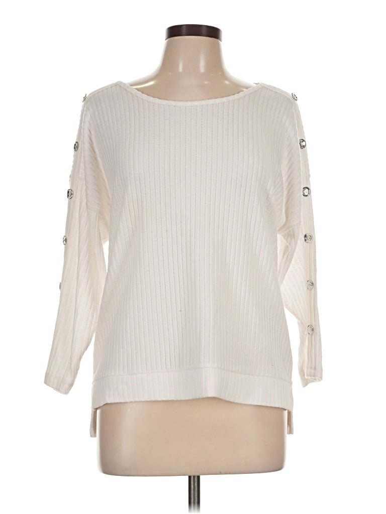 Pre-owned Carolyn Taylor Long Sleeve Top Ivory Boatneck Tops