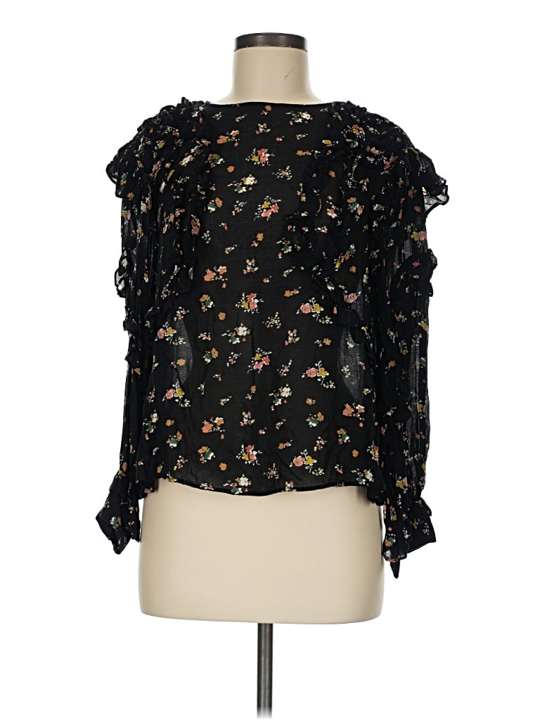 Pre-owned Zara 3/4 Sleeve Blouse In Black