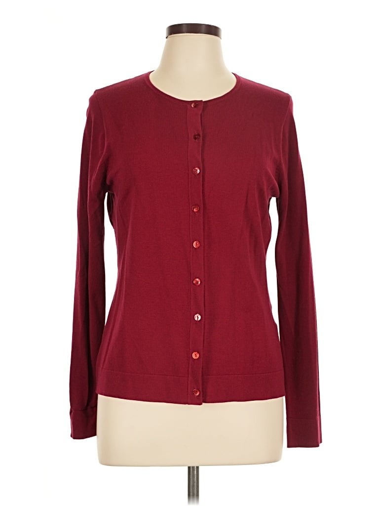 Pre-owned August Silk Cardigan Sweater In Burgundy
