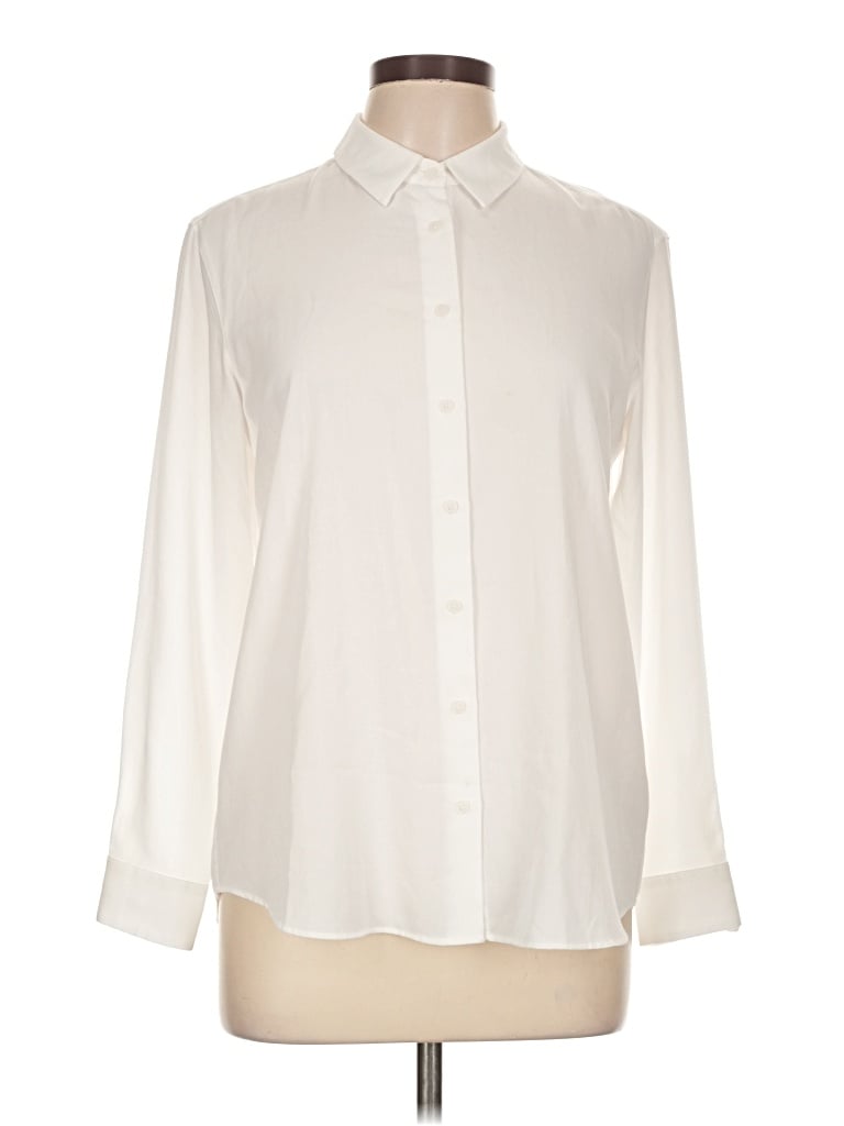 Pre-owned Uniqlo Long Sleeve Blouse In Ivory