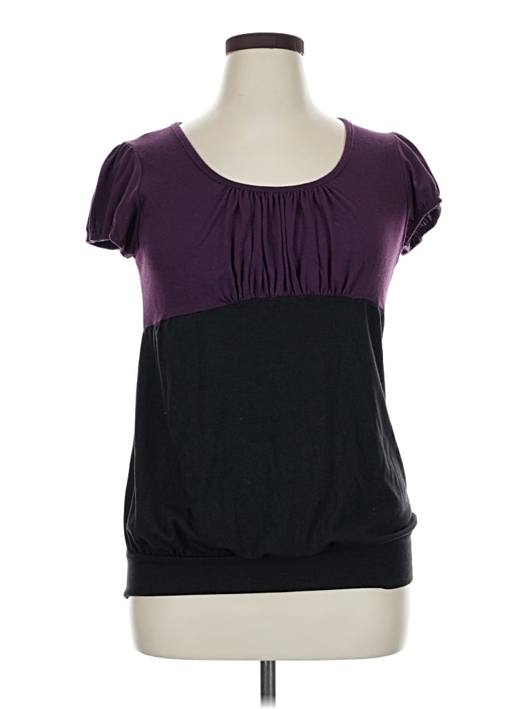Pre-owned Lavish Short Sleeve Top Purple Scoop Neck Tops