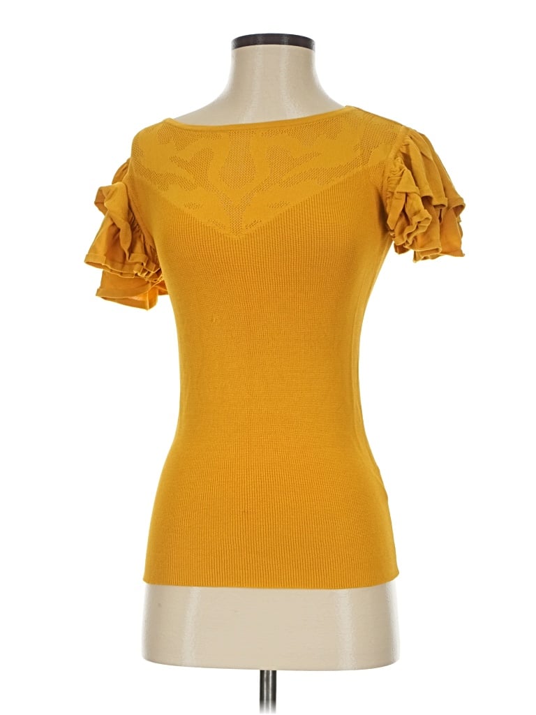 Pre-owned Molly Bracken Short Sleeve Top Yellow Sweetheart Neckline Tops