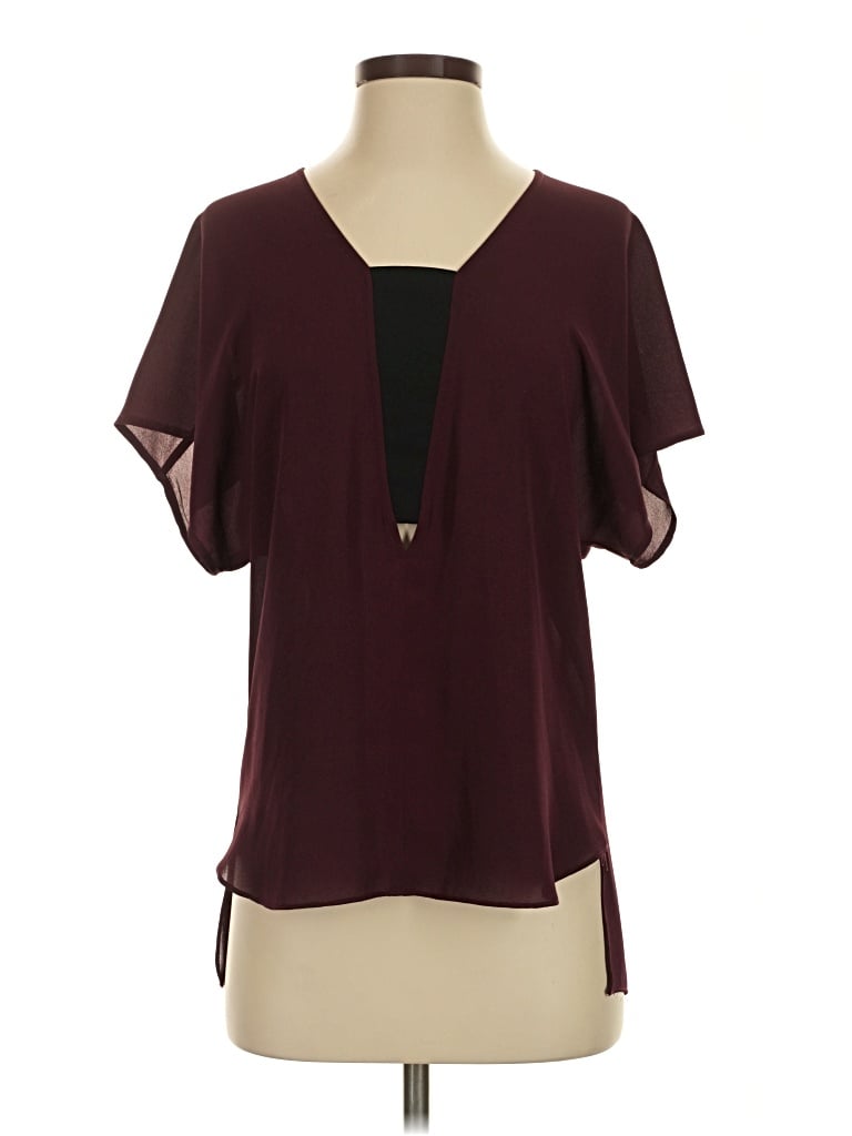 Pre-owned Love...ady Short Sleeve Blouse In Burgundy