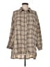 Boohoo Plaid Tan 3/4 Sleeve Button-Down Shirt Size 8 - photo 1